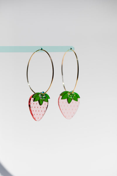 Acrylic Earrings - Strawberry Hoops