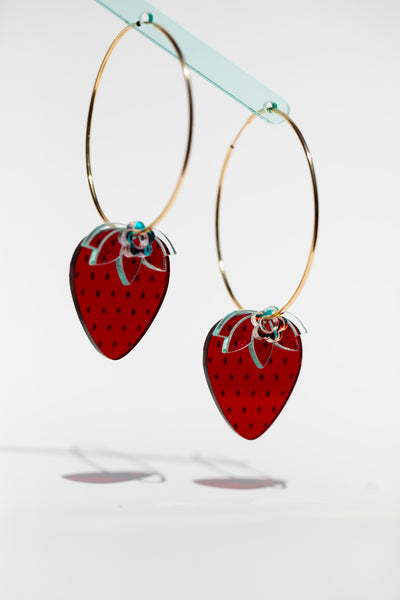 Acrylic Earrings - Strawberry Hoops