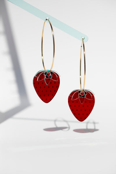 Acrylic Earrings - Strawberry Hoops