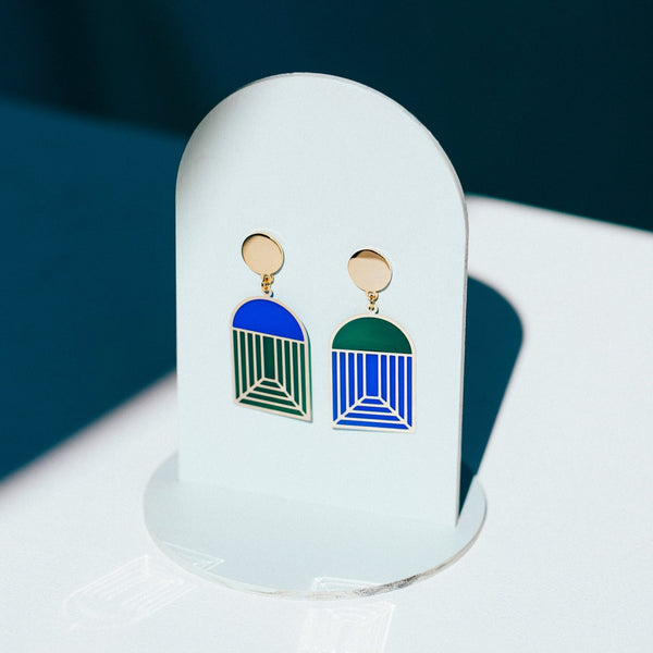 Arch - Translucent Earrings - Jewel Tones (Cobalt/Emerald)