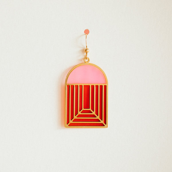 Arch - Translucent Earrings - Jewel Tones (Pink/Red)
