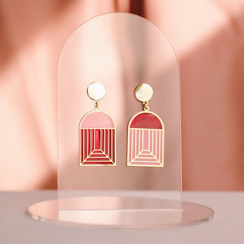 Arch - Translucent Earrings - Jewel Tones (Pink/Red)