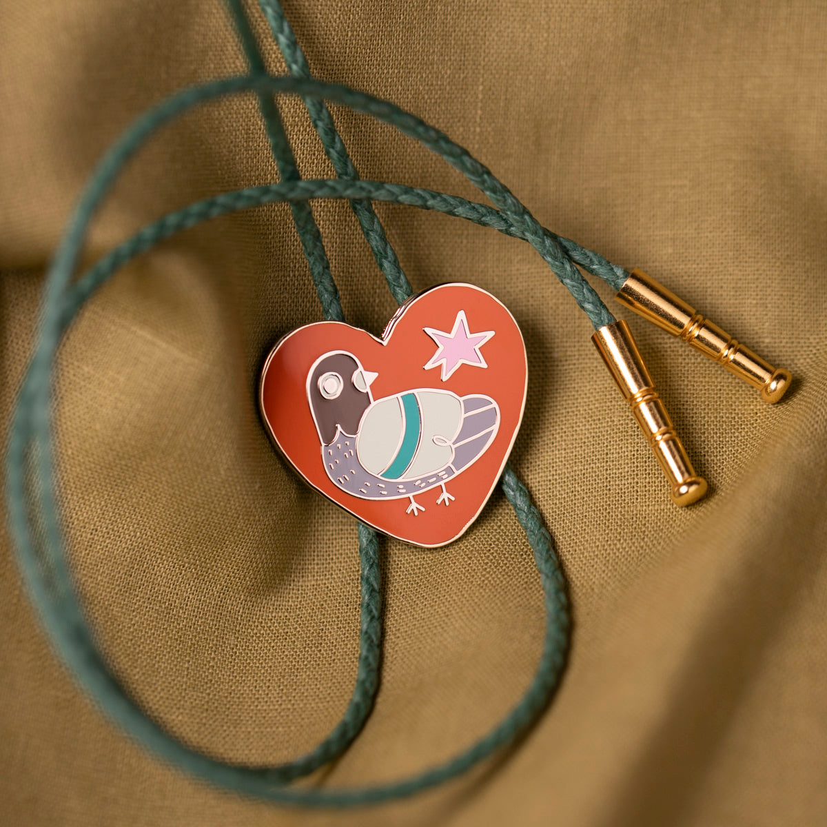 Pigeon Bolo Tie with Paloma the Peach