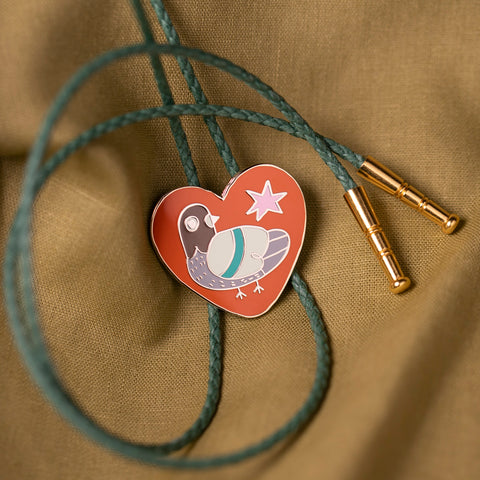 Pigeon Bolo Tie with Paloma the Peach