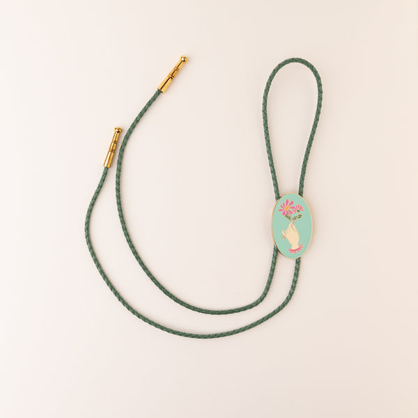 Golden Hearts - Hand and Flowers Bolo Tie