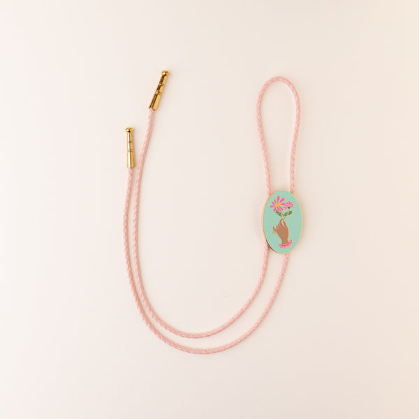 Golden Hearts - Hand and Flowers Bolo Tie
