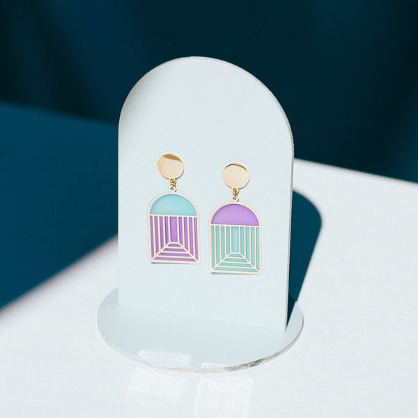 Arch Translucent Drop Earrings - Pastel Neons (Purple/Blue)