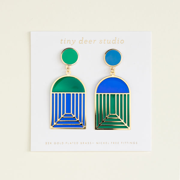 Arch - Translucent Earrings - Jewel Tones (Cobalt/Emerald)