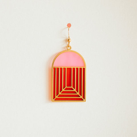 Arch - Translucent Earrings - Jewel Tones (Pink/Red)