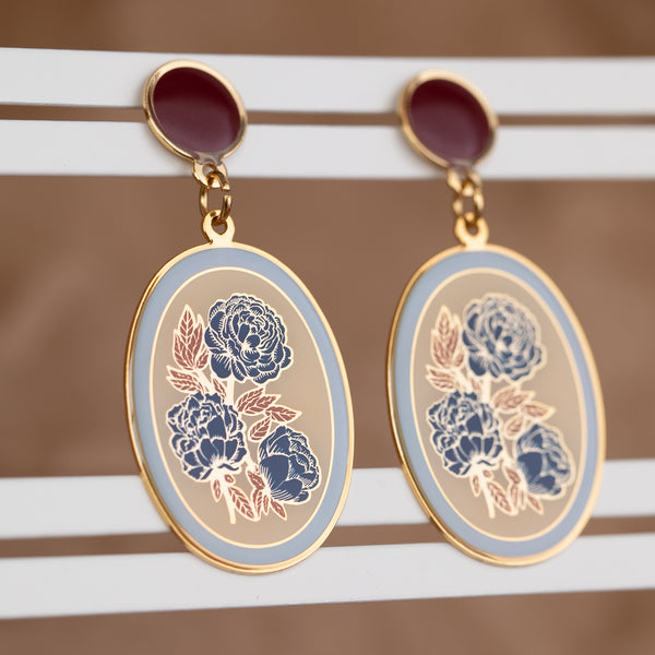 Floral Oval Earrings with Crush Press