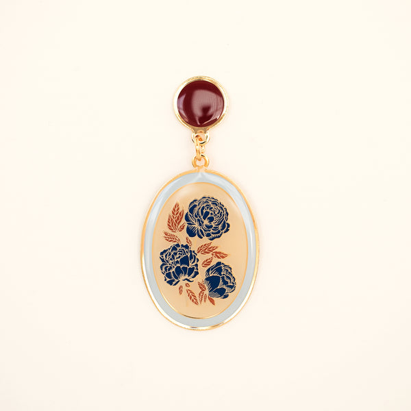 Floral Oval Earrings with Crush Press