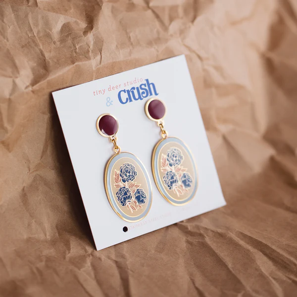 Floral Oval Earrings with Crush Press