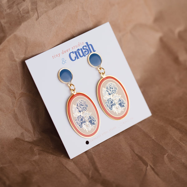 Floral Oval Earrings with Crush Press