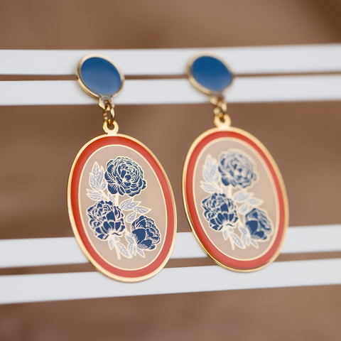 Floral Oval Earrings with Crush Press