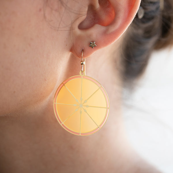 Citrus Slice Round Translucent Drop Earrings