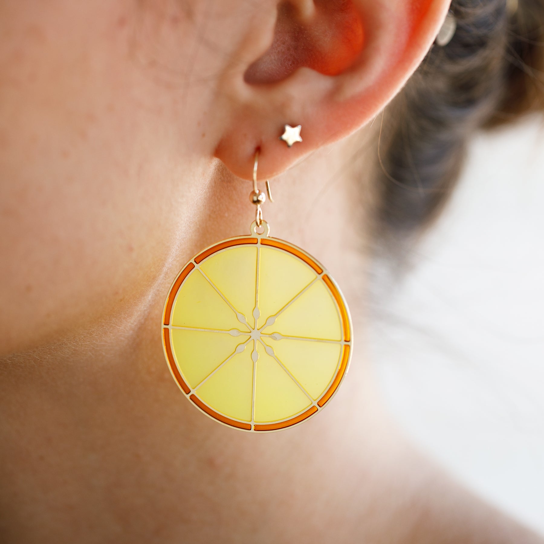 Citrus Slice Round Translucent Drop Earrings