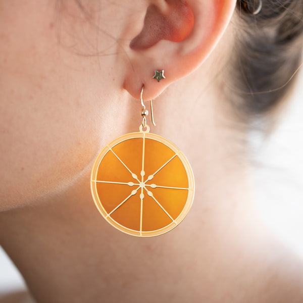 Citrus Slice Round Translucent Drop Earrings