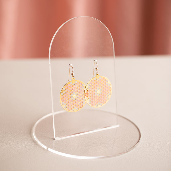 Flower Tile Round Translucent Drop Earrings