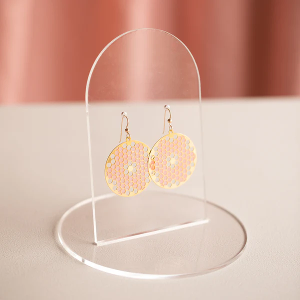 Flower Tile Round Translucent Drop Earrings