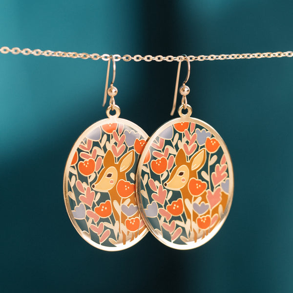 Floral Deer Oval Earrings with Justine Gilbuena