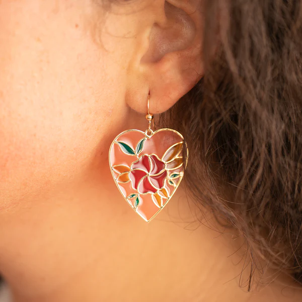 Floral Heart Translucent Drop Earrings with Pizza Donkey