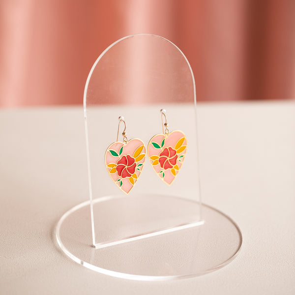 Floral Heart Translucent Drop Earrings with Pizza Donkey