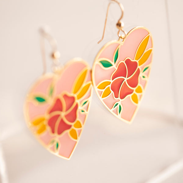 Floral Heart Translucent Drop Earrings with Pizza Donkey