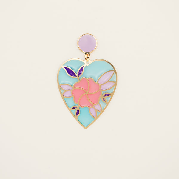 Floral Heart Translucent Drop Earrings with Pizza Donkey