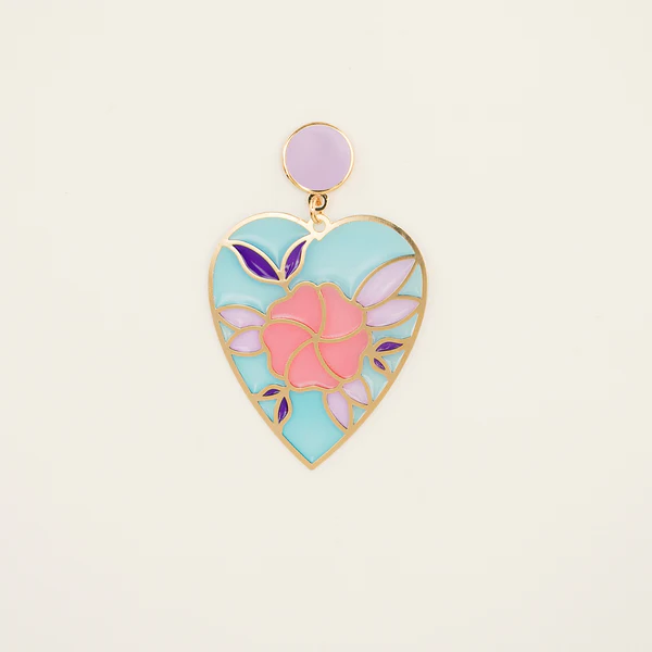 Floral Heart Translucent Drop Earrings with Pizza Donkey