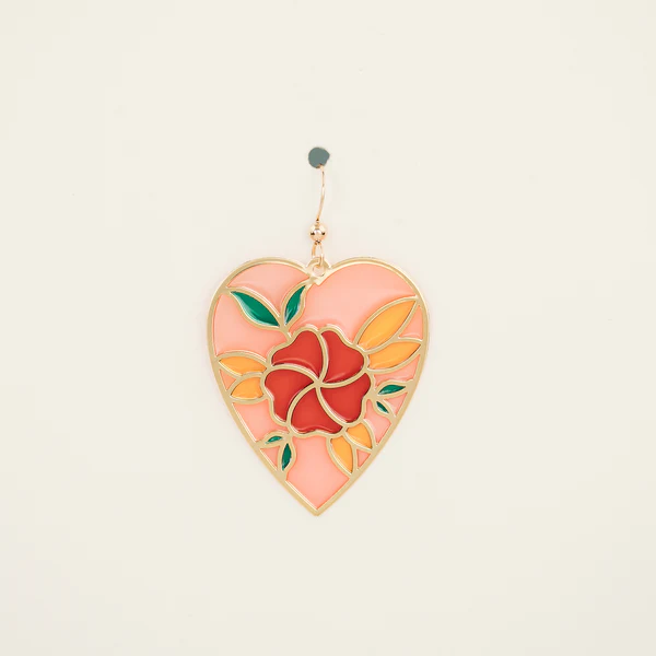 Floral Heart Translucent Drop Earrings with Pizza Donkey