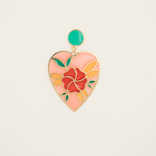 Floral Heart Translucent Drop Earrings with Pizza Donkey