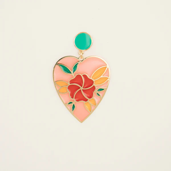 Floral Heart Translucent Drop Earrings with Pizza Donkey